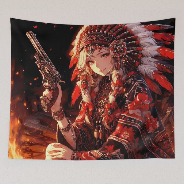 Item preview, Native Anime girl at night in mountains art designed and sold by TheArtistOf2022.