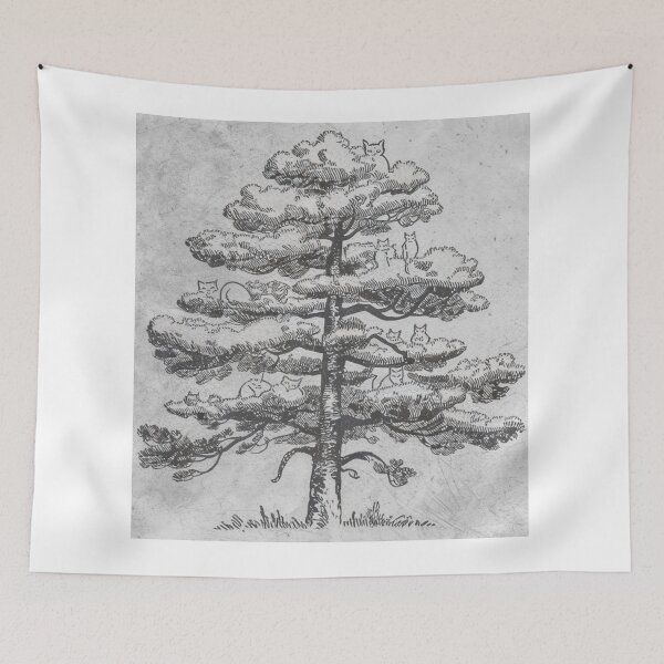 Item preview, Old Japanese style drawing of the tree full of cats designed and sold by LostForSpace.