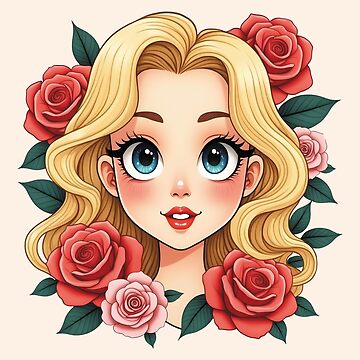 Artwork thumbnail, Blonde Anime Girl with Roses by FotiraStudio