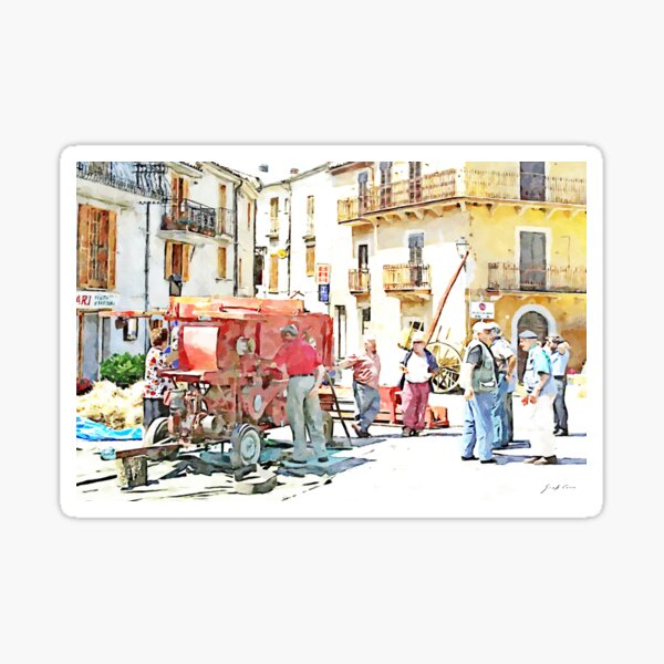 Item preview, Peasants around the threshing machine in the square designed and sold by Giuseppe Cocco.