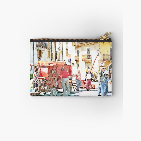 Item preview, Peasants around the threshing machine in the square designed and sold by Giuseppe Cocco.