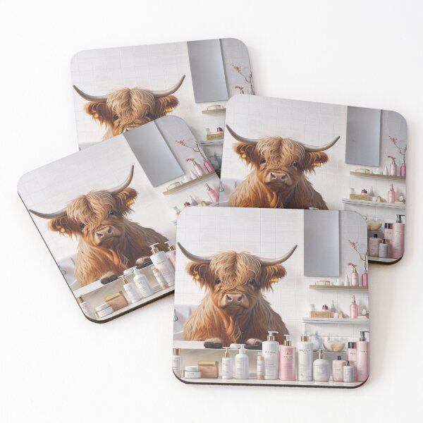 Item preview, Highland Cow with Beauty & Skin Care Products Bathroom designed and sold by inspirationzgal.