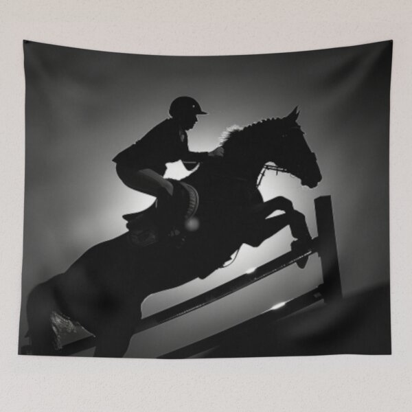 Item preview, Horse and rider show jumping monochrome silhouette event Active Outdoors Inspired Art designed and sold by CDC40.