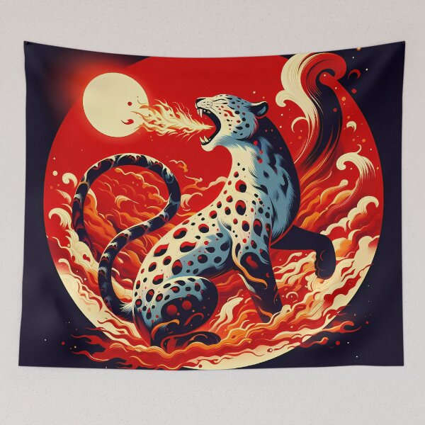 Item preview, Lava Fire Snow Leopard Against a Sun, Ai Generated Art  designed and sold by ACC .