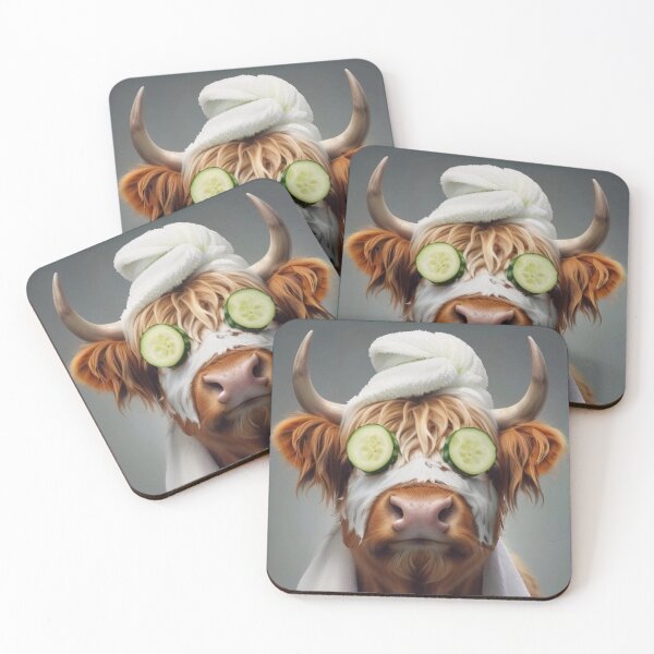 Item preview, Scottish Highland Cow Cucumber Facial Mask Salon Spa Bathroom designed and sold by inspirationzgal.