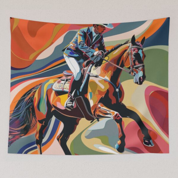 Item preview, Horse and rider cross country event psychedelic Active Outdoors Inspired Art designed and sold by CDC40.