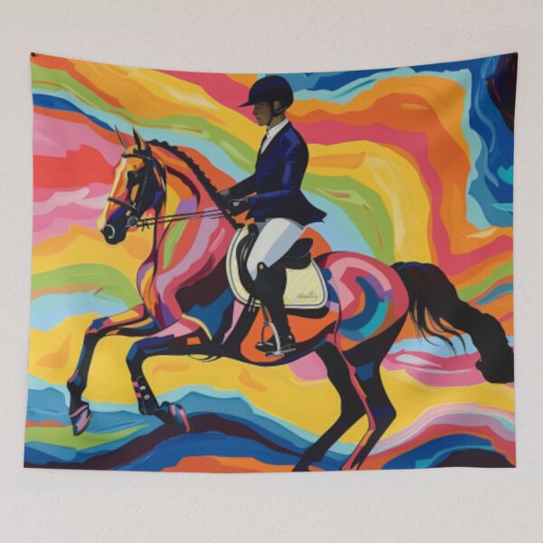 Item preview, Horse and rider dressage event psychedelic Active Outdoors Inspired Art designed and sold by CDC40.