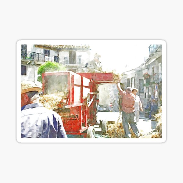 Item preview, Peasants around the threshing machine in the square designed and sold by Giuseppe Cocco.