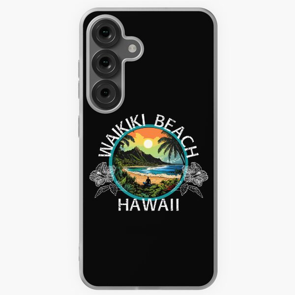 Aperçu de l'œuvre Plage de Waikiki – Hawaï (avec lettrage blanc) créée et vendue par VelvetRoom.
