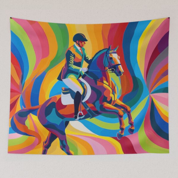 Item preview, Horse and rider dressage event psychedelic Active Outdoors Inspired Art designed and sold by CDC40.