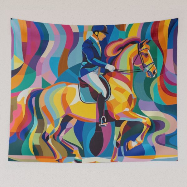 Item preview, Horse and rider dressage event psychedelic Active Outdoors Inspired Art designed and sold by CDC40.