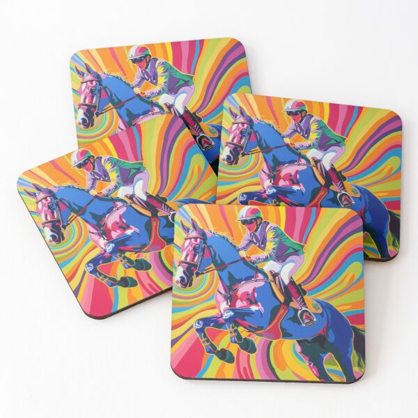 Item preview, Horse and rider show jumping event psychedelic Active Outdoors Inspired Art designed and sold by CDC40.