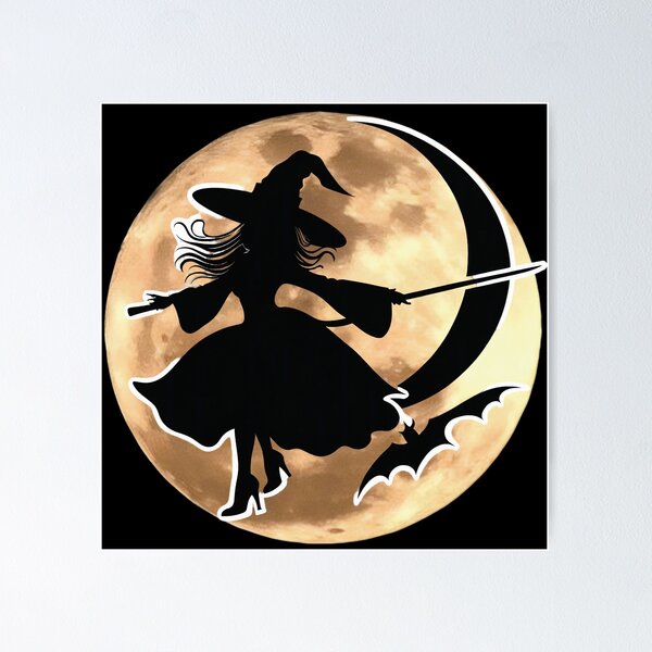 Item preview, Witch on a broom. Moon. designed and sold by MagelliShop.