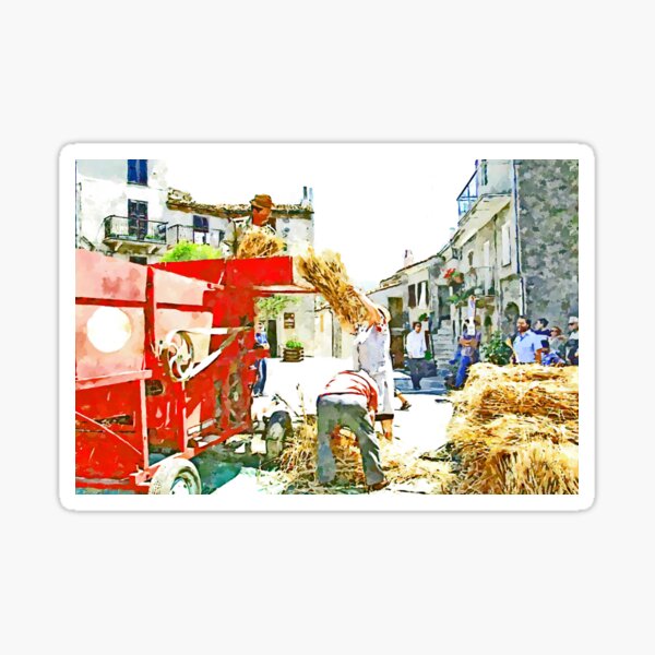 Item preview, Peasants around the threshing machine in the square designed and sold by Giuseppe Cocco.