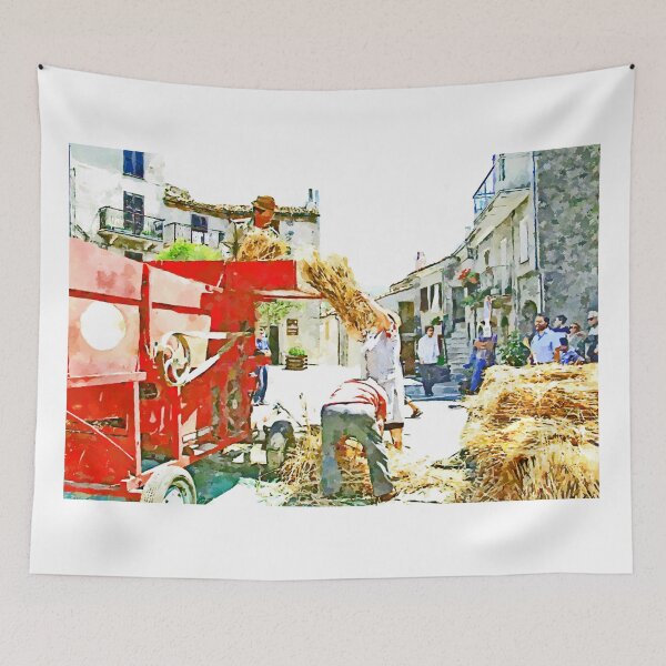 Item preview, Peasants around the threshing machine in the square designed and sold by Giuseppe Cocco.