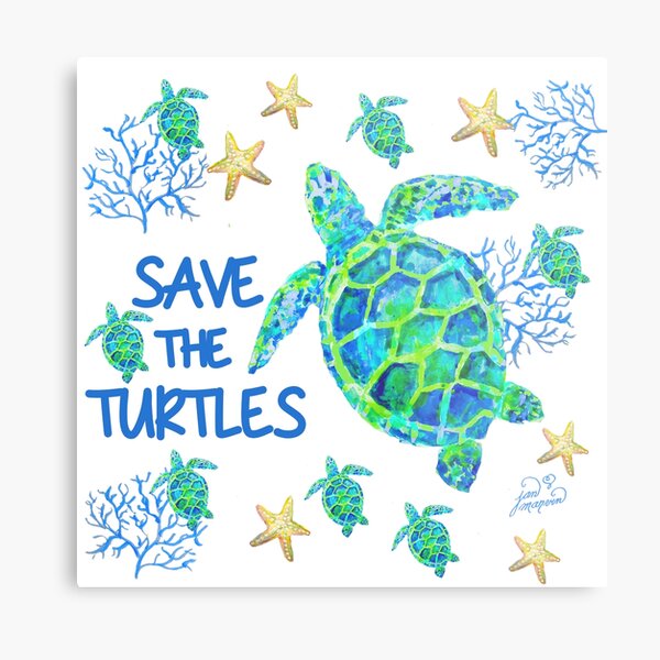 Save the Turtles JanMarvinArt.com Metal Print