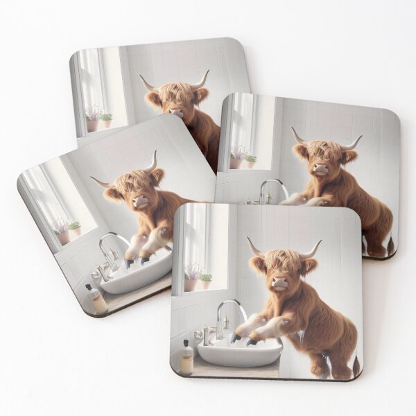 Item preview, Mini Highland Cow Hand Washing Cleaning Hands Bathroom designed and sold by inspirationzgal.