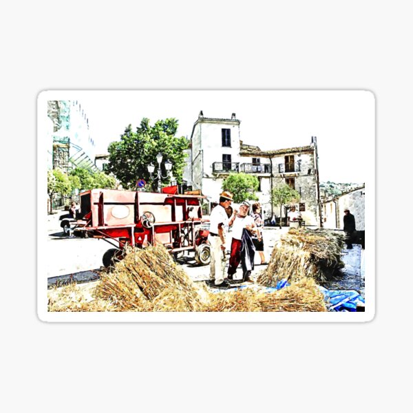 Item preview, Peasants around the threshing machine in the square designed and sold by Giuseppe Cocco.