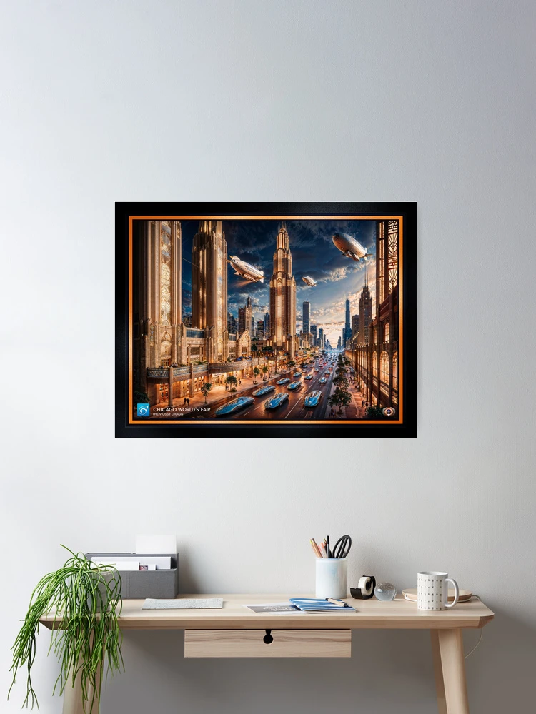 Retro-Futuristic Cityscape Of The 2253 Chicago World's Fair AI Concept Art by Xzendor7 | A Sensational Event 2 Retro-Futuristic Cityscape Of The 2253 Chicago World's Fair Astonishing AI Concept Art by Xzendor7 Wall Decor Poster Art Print