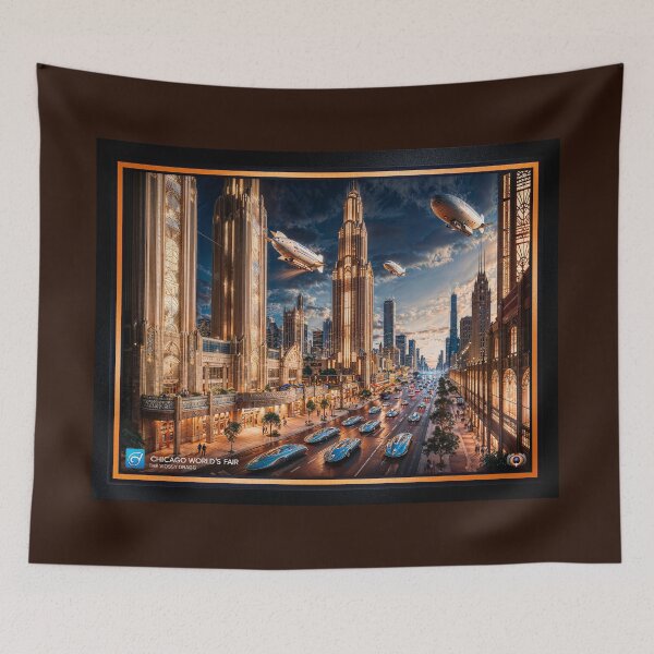 Item preview, Retro-Futuristic Cityscape Of The 2253 Chicago World's Fair Astonishing AI Concept Art by Xzendor7 designed and sold by Xzendor7 Digital Art Creations.