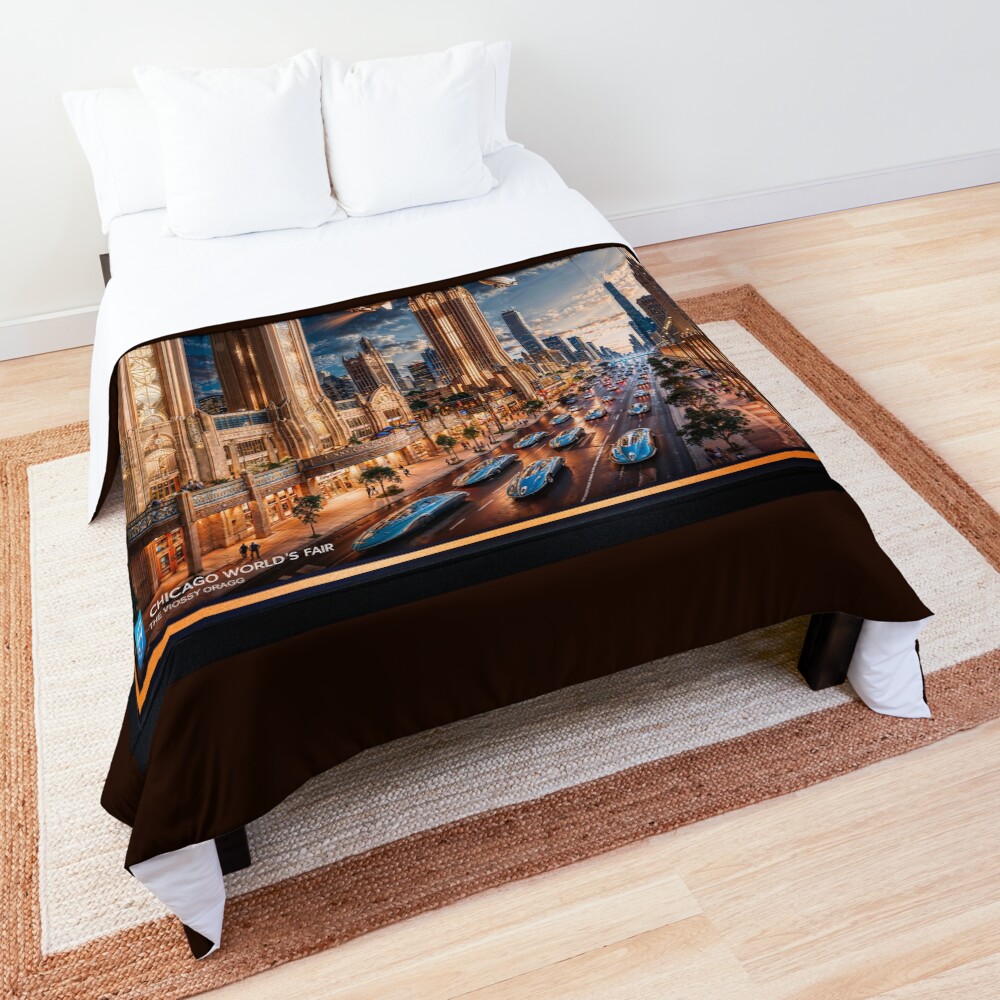 Retro-Futuristic Cityscape Of The 2253 Chicago World's Fair AI Concept Art by Xzendor7 | A Sensational Event 3 Retro-Futuristic Cityscape Of The 2253 Chicago World's Fair Astonishing AI Concept Art by Xzendor7 Decorative Art Print Comforter