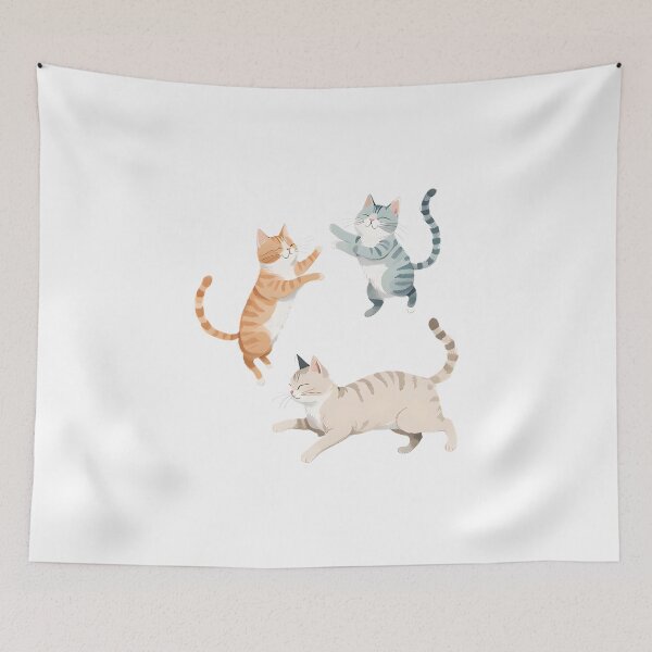Item preview, Three Cats Brown Orange Blue - @fluidwatercolor designed and sold by fluidwatercolor.