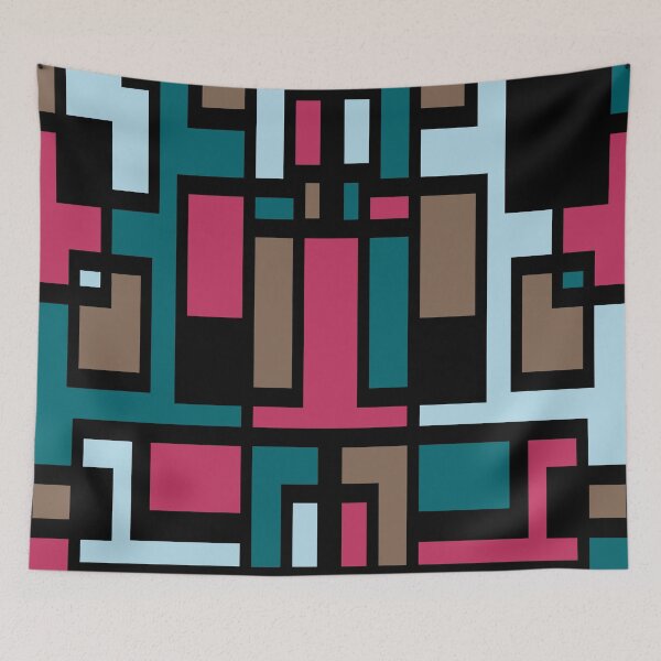 Item preview, Geometric Art Deco Style Brown Blue Pink Black Outline  designed and sold by taiche.