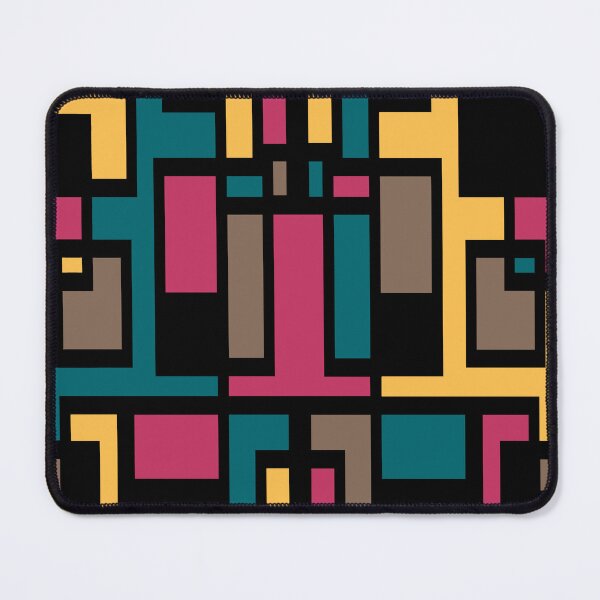 Item preview, Geometric Art Deco Style Blue Pink Brown Yellow Black Outline  designed and sold by taiche.