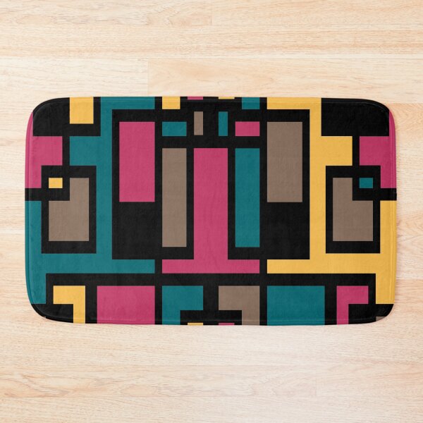 Item preview, Geometric Art Deco Style Blue Pink Brown Yellow Black Outline  designed and sold by taiche.