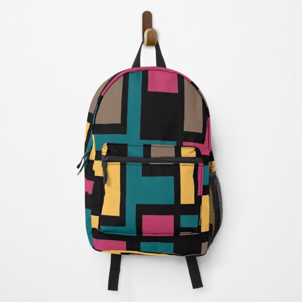 Item preview, Geometric Art Deco Style Blue Pink Brown Yellow Black Outline  designed and sold by taiche.