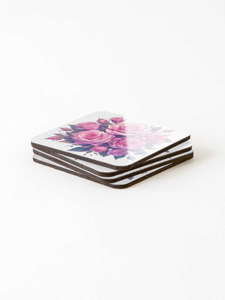 Thumbnail 4 of 5, Coasters (Set of 4), Pink Roses designed and sold by MendaciousMina.