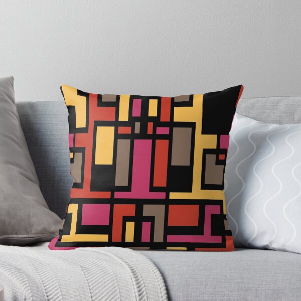 Item preview, Geometric Art Deco Style Red Pink Brown Yellow Black Outline  designed and sold by taiche.