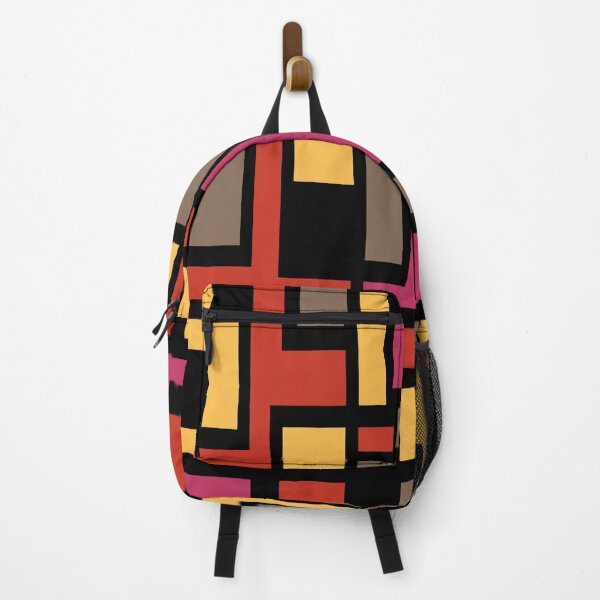 Item preview, Geometric Art Deco Style Red Pink Brown Yellow Black Outline  designed and sold by taiche.