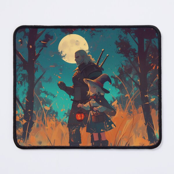 Artikelvorschau, Halloween-Abenteuer mit Geralt und der jungen Ciri entworfen und verkauft von Elif Croft.