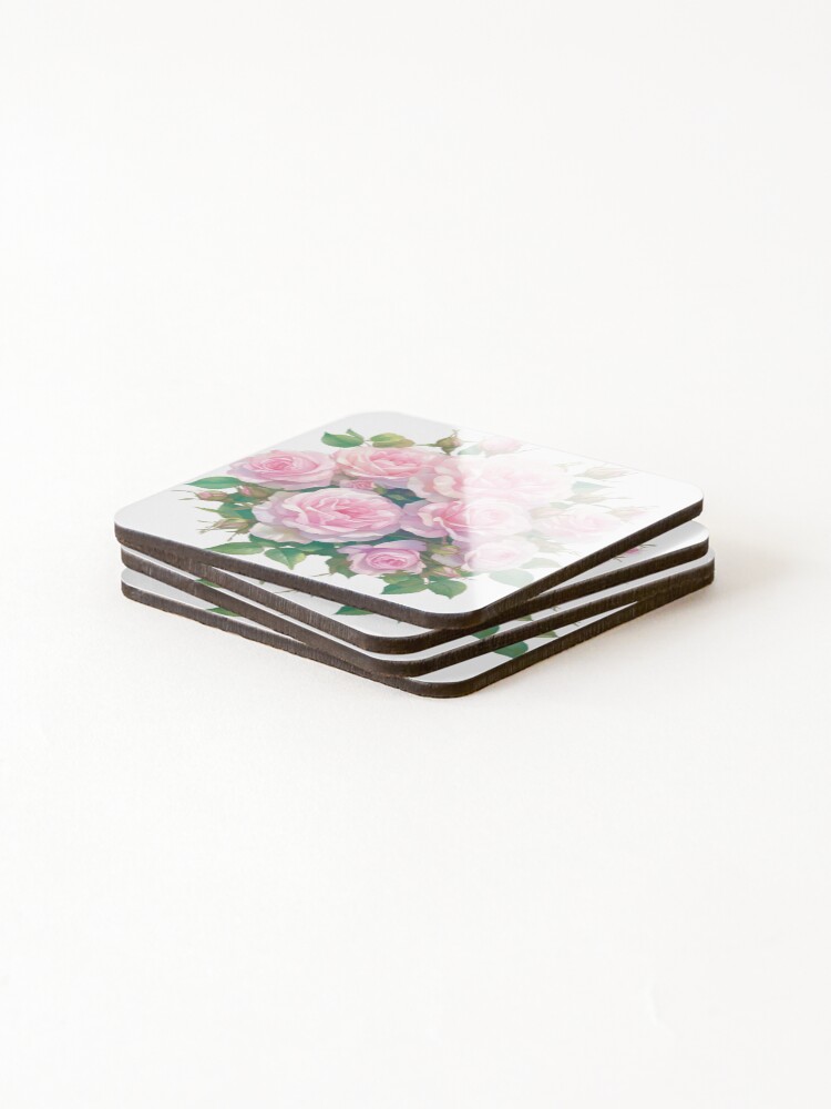 Thumbnail 4 of 5, Coasters (Set of 4), Pink Roses designed and sold by MendaciousMina.