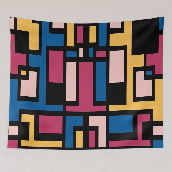 Item preview, Geometric Art Deco Style Blue Pink Yellow Black Outline  designed and sold by taiche.