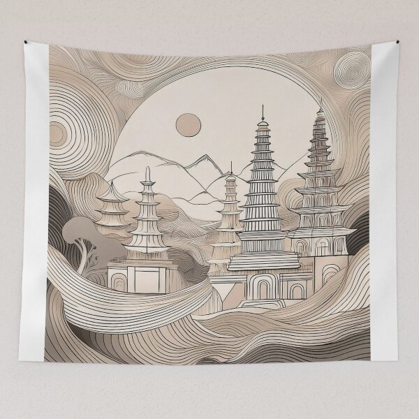 Item preview, Abstract Temple Pagodas in Minimalist Style designed and sold by RaiyaTees.