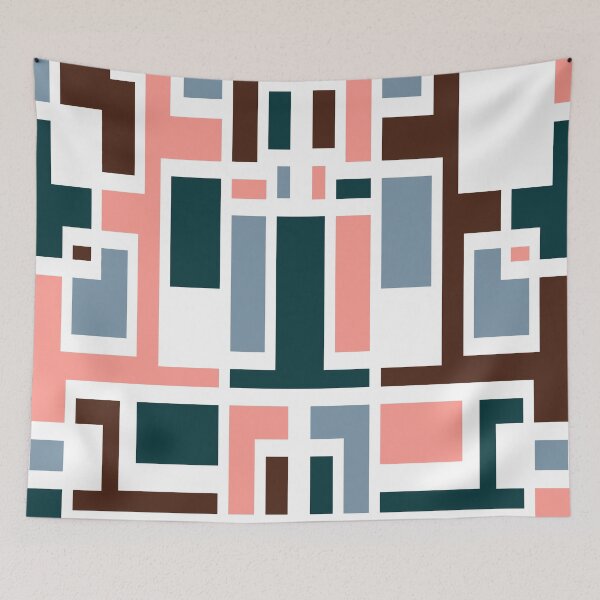 Item preview, Geometric Art Deco Style Blue Pink Brown White Outline  designed and sold by taiche.