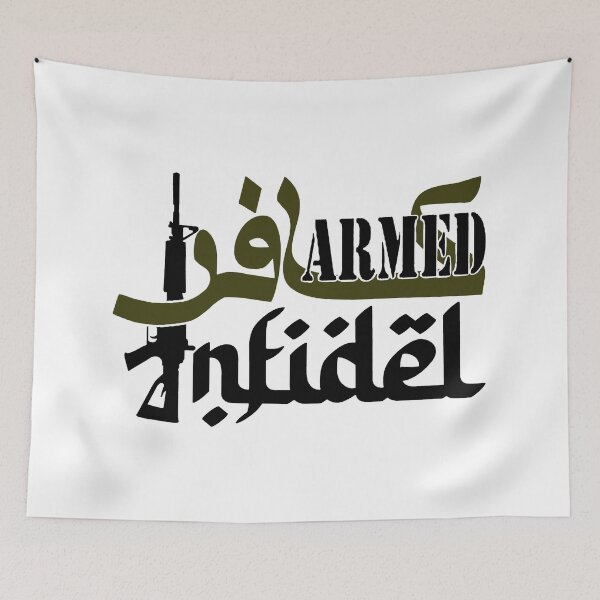 Item preview, Armed Infidel; Arabic; English; designed and sold by StickerApe.