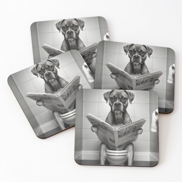 Item preview, Funny Boxer Dog on Toilet Reading Newspaper | Quirky Animal Humor Art designed and sold by vk09.