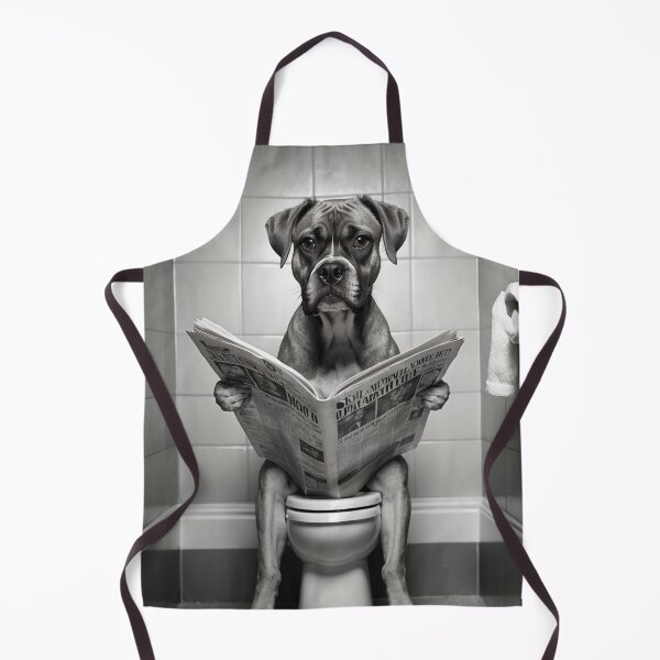 Item preview, Funny Boxer Dog on Toilet Reading Newspaper | Quirky Animal Humor Art designed and sold by vk09.