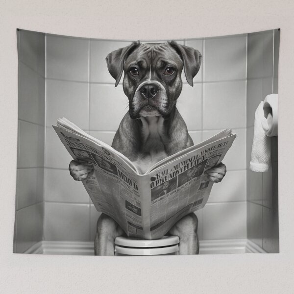 Item preview, Funny Boxer Dog on Toilet Reading Newspaper | Quirky Animal Humor Art designed and sold by vk09.