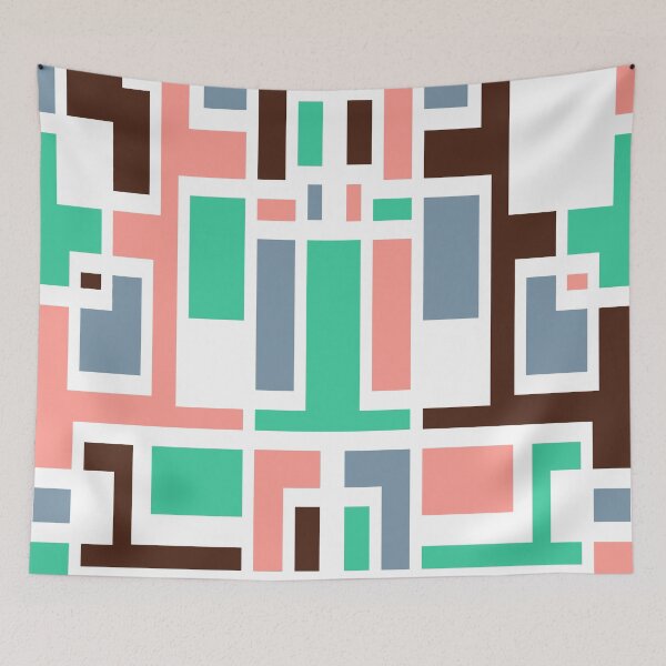 Item preview, Geometric Art Deco Style Blue Pink Green Brown White Outline  designed and sold by taiche.