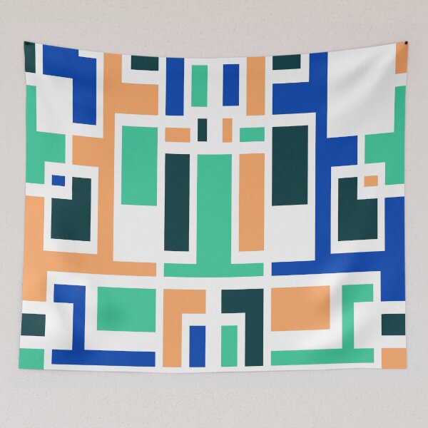 Item preview, Geometric Art Deco Style Blue Peach Green White Outline  designed and sold by taiche.
