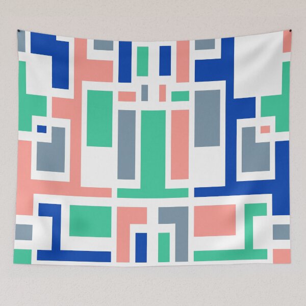 Item preview, Geometric Art Deco Style Blue Pink Green White Outline  designed and sold by taiche.