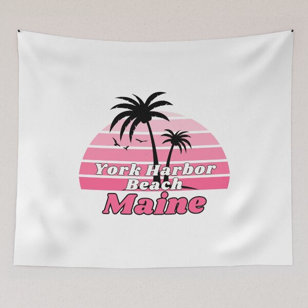 Item preview, Retro York Harbor Beach Maine Palm Tree at Sunset Souvenirs designed and sold by karmdaf.