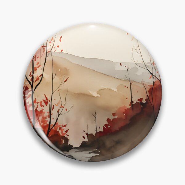 Item preview, A vibrant watercolor painting of autumn leaves falling amidst a forest of red trees and a distant valley designed and sold by Lightweav.