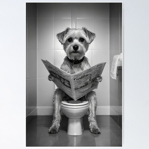 Item preview, Funny Dog on Toilet Reading Newspaper | Quirky Animal Humor Art designed and sold by vk09.