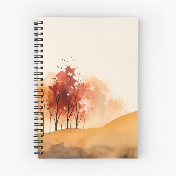 Artikelvorschau, Aquarell-Landschaftsmalerei, rote Bäume, orangefarbener Berg, minimalistisches Design entworfen und verkauft von Lightweav.