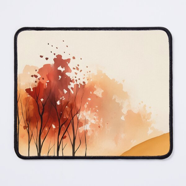 Aperçu de l'œuvre peinture de paysage à l'aquarelle, arbres rouges, montagne orange, design minimaliste créée et vendue par Lightweav.